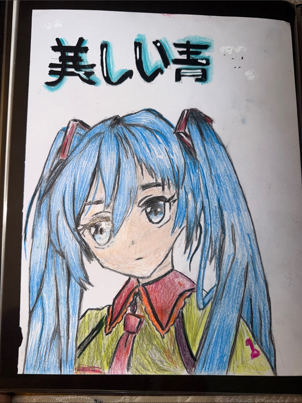 Blue Anime Girl Art Print - Hand-Colored Illustration-  original